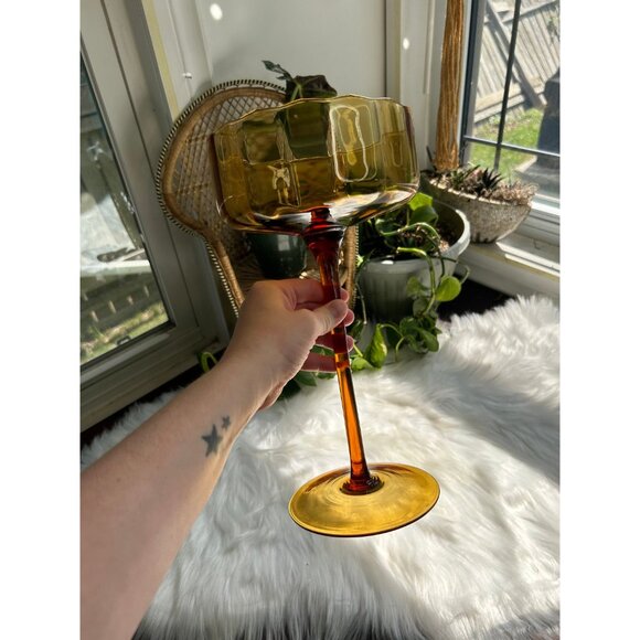 Empoli Large Vintage Amber candy jar thin Italian Art Glass - Picture 6 of 6